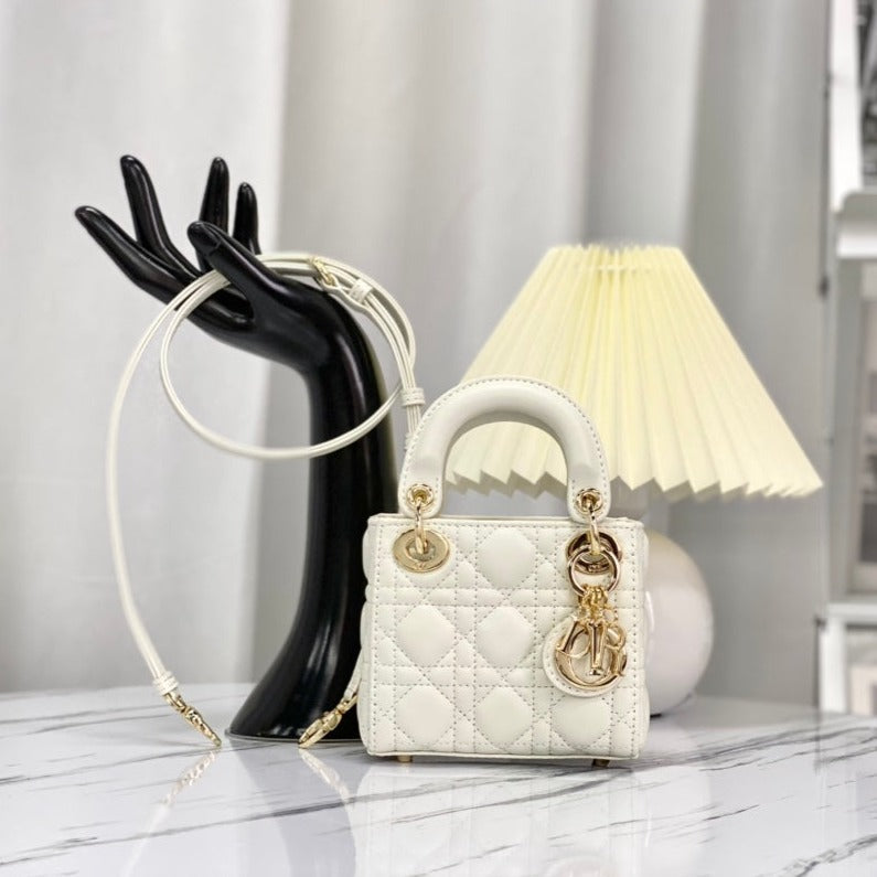 Dior Micro Lady 12 Bag in White Lambskin