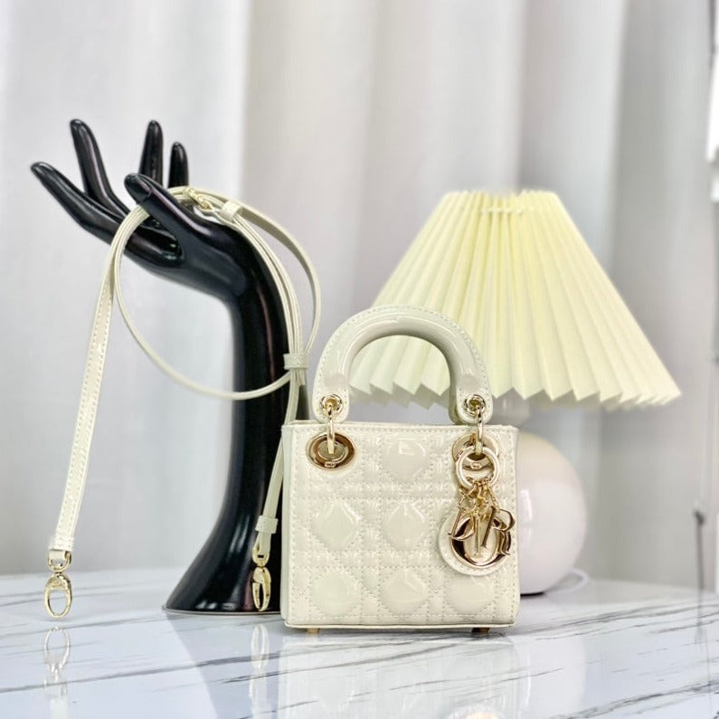 Dior Micro Lady 12 Bag in Glossy White Lambskin