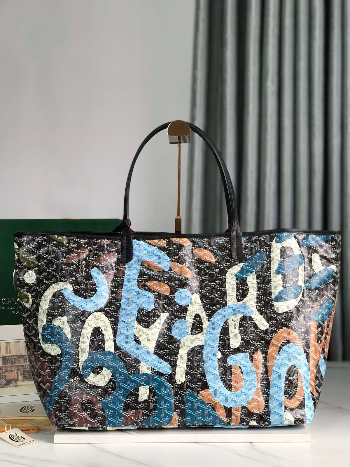 Goyard Saint Louis GM Bag 40 in Blue Lettres Camouflage Goyardine Canvas
