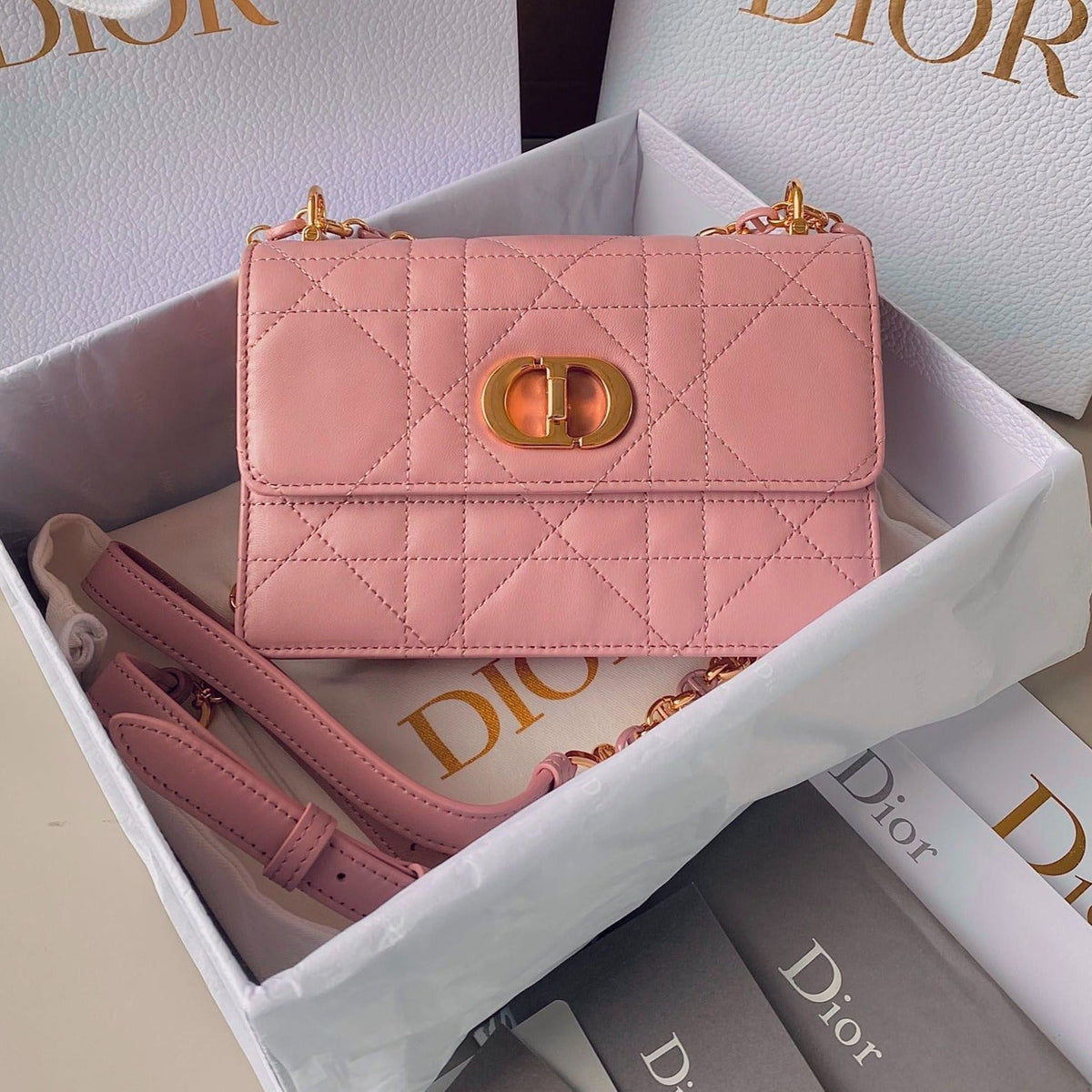 Dior Miss Caro 17 Chain Bag in Hot Pink Lambskin