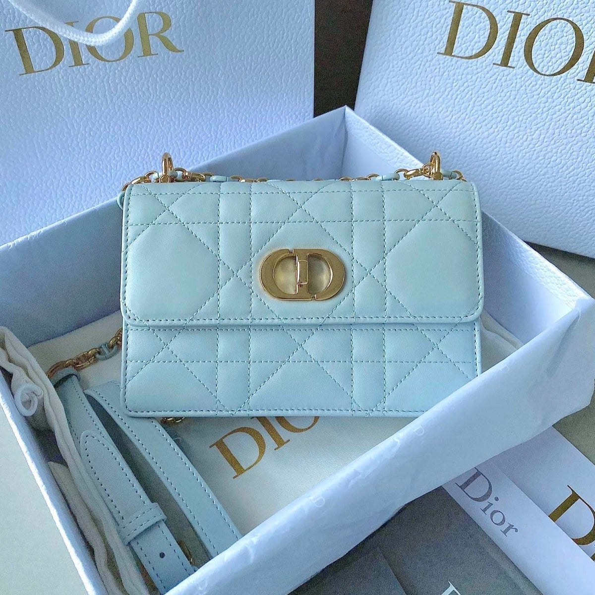 Dior Miss Caro 17 Chain Bag in Light Blue Lambskin