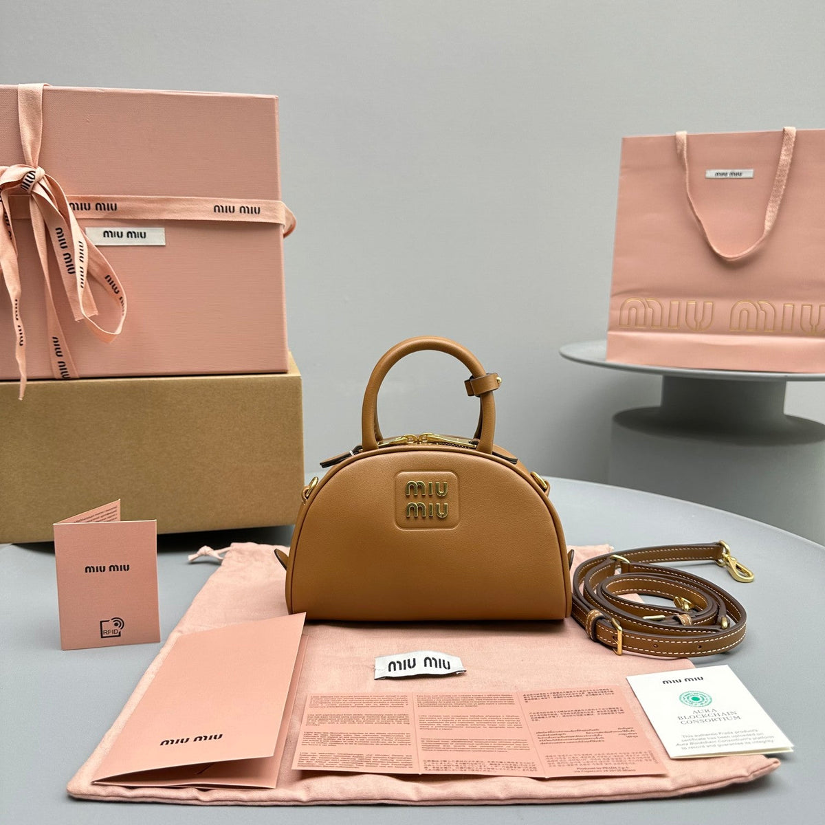 Top-Handle 18 Bag in Caramel Brown Calfskin
