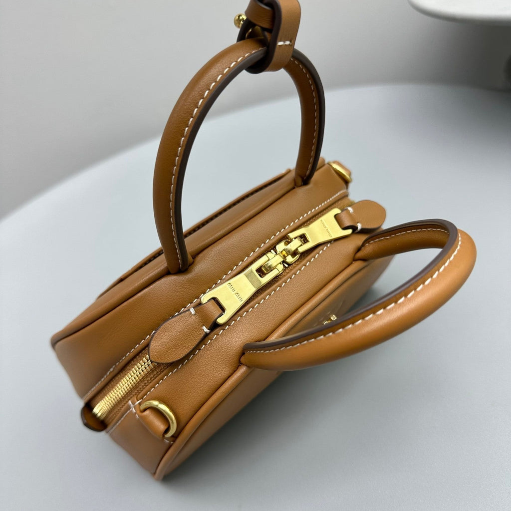 Top-Handle 18 Bag in Caramel Brown Calfskin