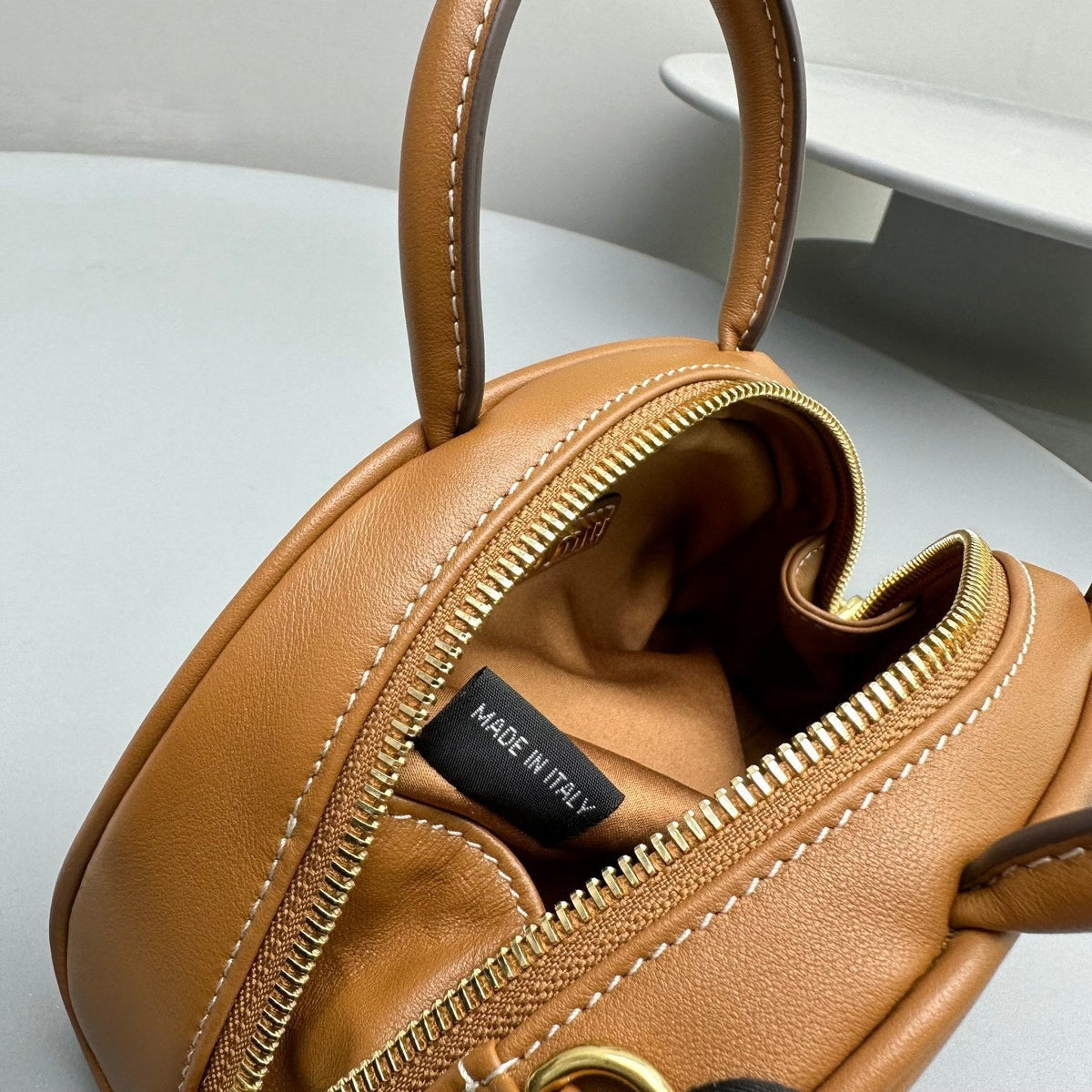 Top-Handle 18 Bag in Caramel Brown Calfskin