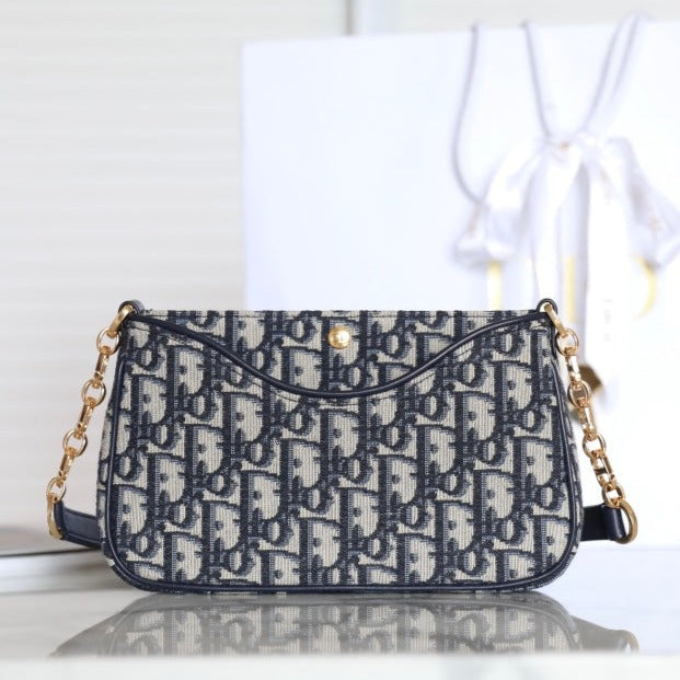 Dior Mini 21 Chain Handbag Black Oblique Jacquard