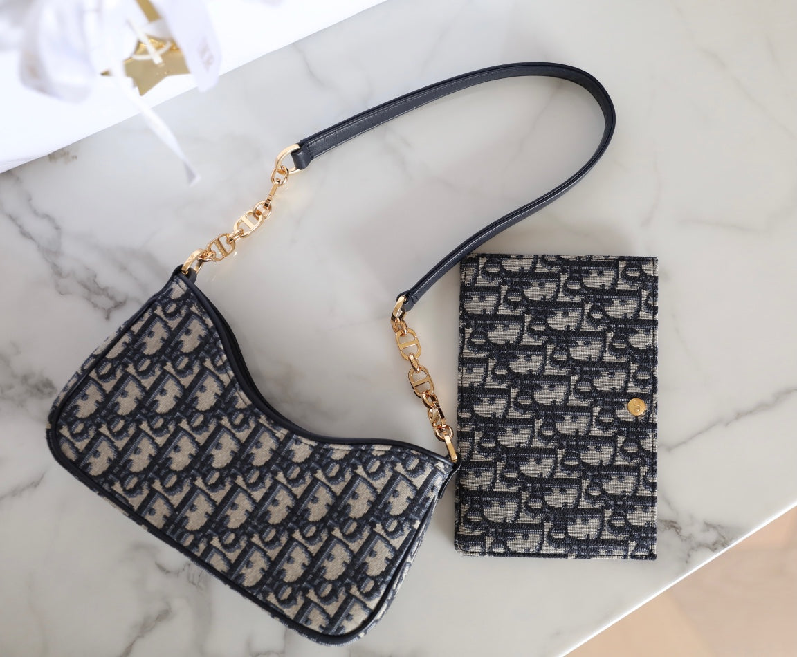 Dior Mini 21 Chain Handbag Black Oblique Jacquard