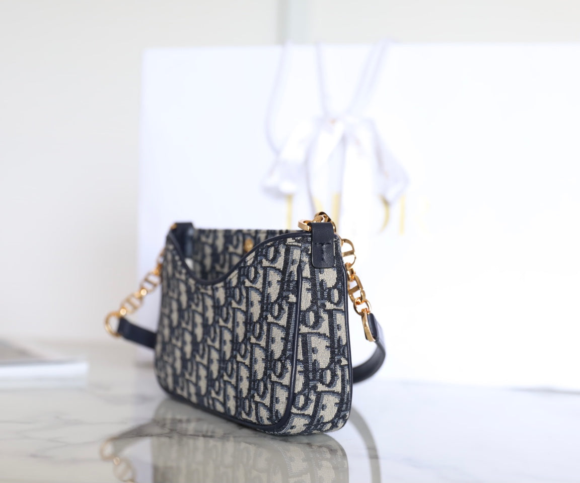 Dior Mini 21 Chain Handbag Black Oblique Jacquard