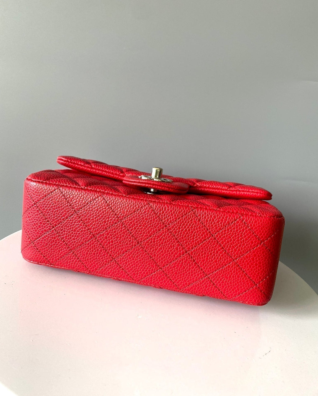 Chanel Mini Rectangle Flap Bag 20cm Red Caviar Silver Hardware