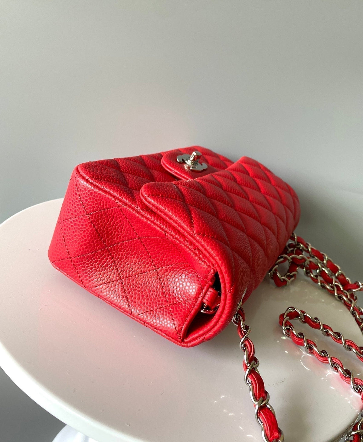 Chanel Mini Rectangle Flap Bag 20cm Red Caviar Silver Hardware