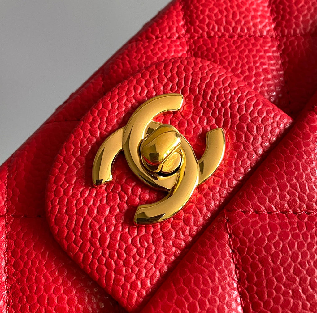 Chanel Mini Rectangle Flap Bag 20cm Red Caviar Gold Hardware