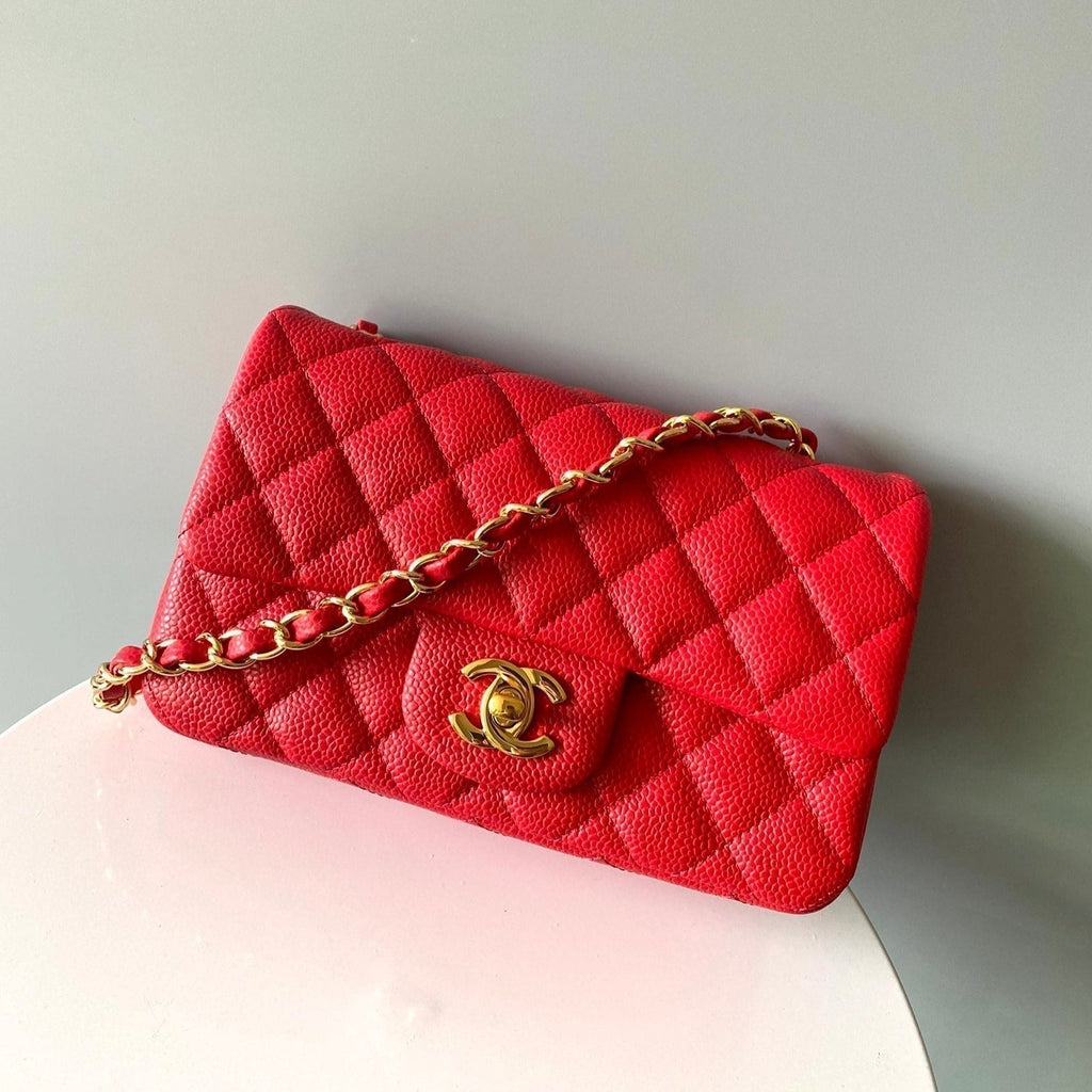 Chanel Mini Rectangle Flap Bag 20cm Red Caviar Gold Hardware