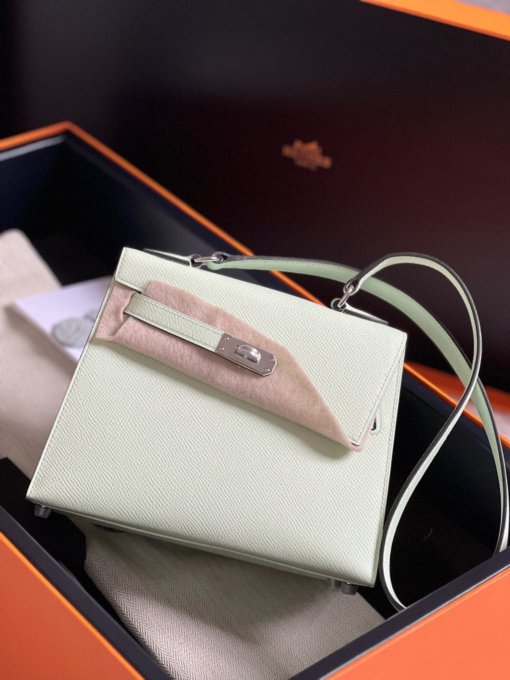 Hermes Kelly Desordre 20 in White Epsom Leather with Silver Hardware Bag