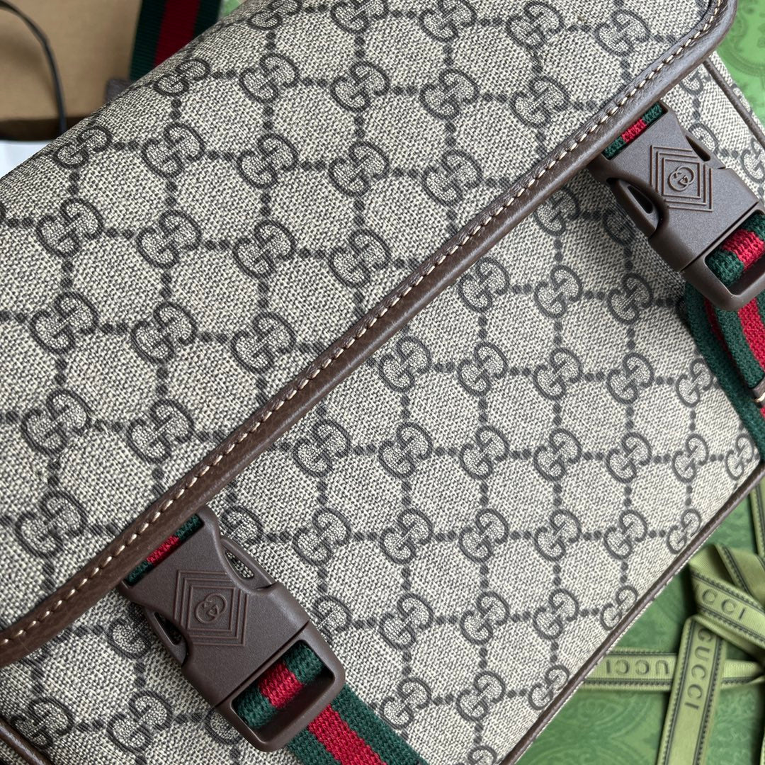 Gucci Ophidia Medium Messenger Bag 27 in Beige and Ebony Calfskin Green Red Web Stripe Canvas