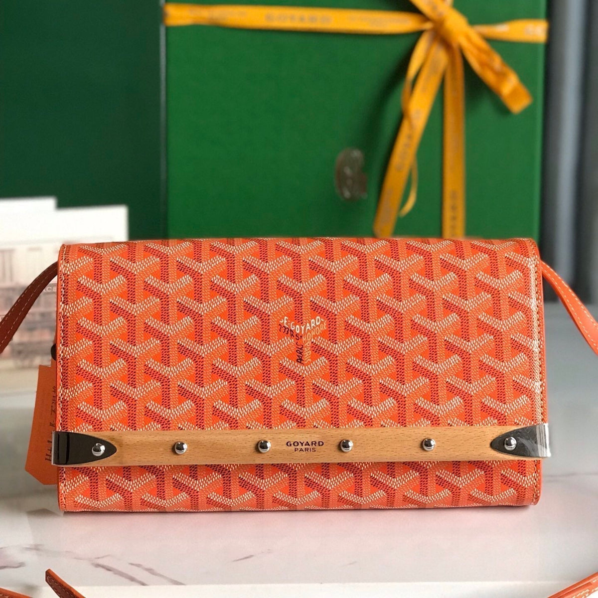 Goyard Monte-Carlo PM Clutch 25 in Orange Goyardine Canvas