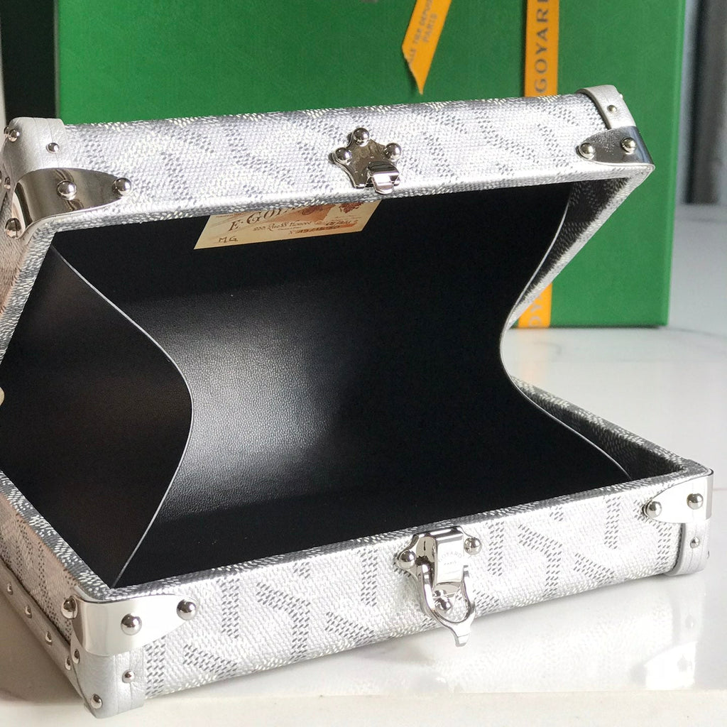 Minaudiere Trunk Bag 17 in White Goyardine Canvas