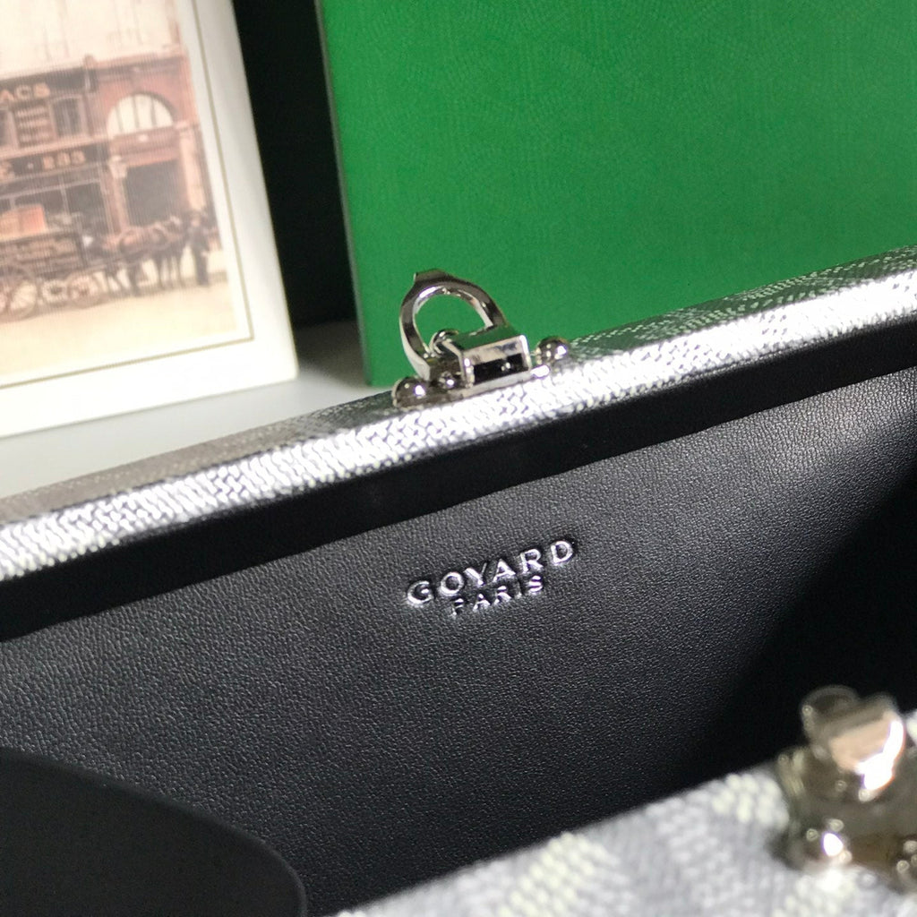 Minaudiere Trunk Bag 17 in White Goyardine Canvas