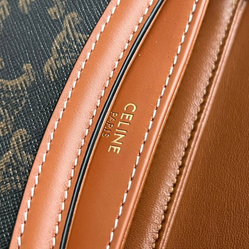 Celine Triomphe Shiny Calfskin Handbag 18 Black Partern