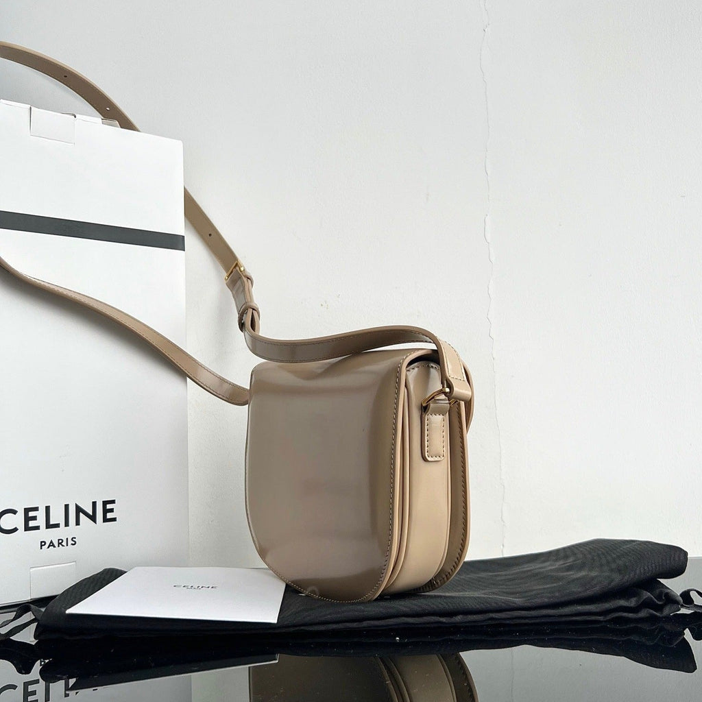 Celine Triomphe Shiny Calfskin Handbag 18 Cream Grey