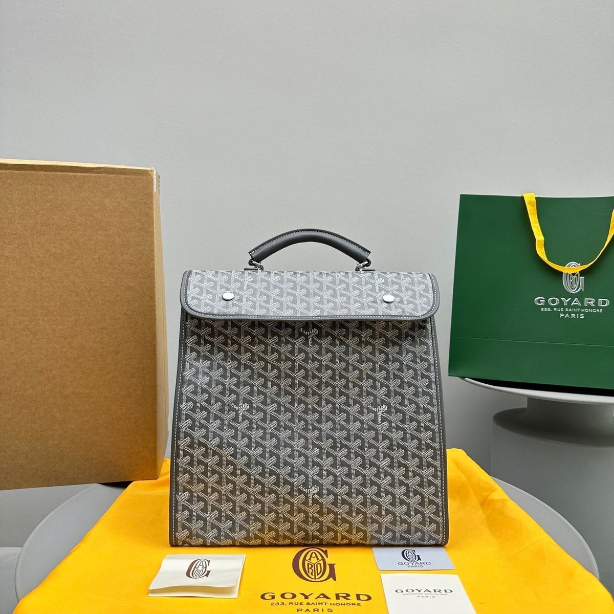 Goyard Leger Backpack 37 in Gray Goyardine Canvas with Calfskin Trim