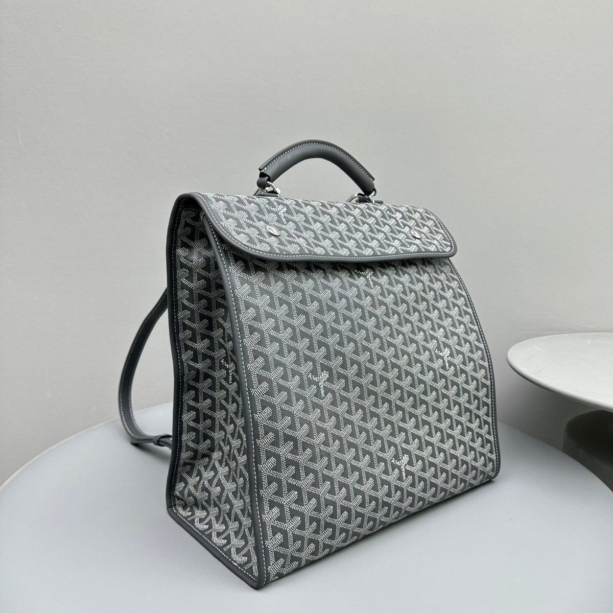Goyard Leger Backpack 37 in Gray Goyardine Canvas with Calfskin Trim