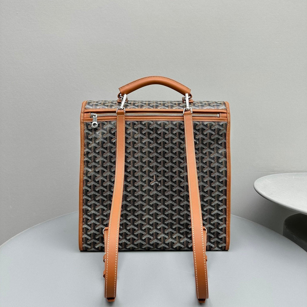 Goyard Leger Backpack 37 in Black Goyardine Canvas with Tan Calfskin Trim