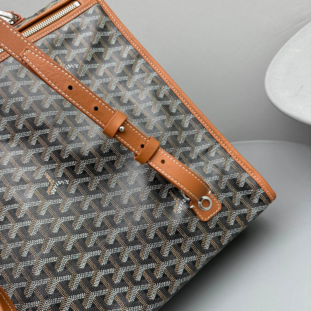 Goyard Leger Backpack 37 in Black Goyardine Canvas with Tan Calfskin Trim