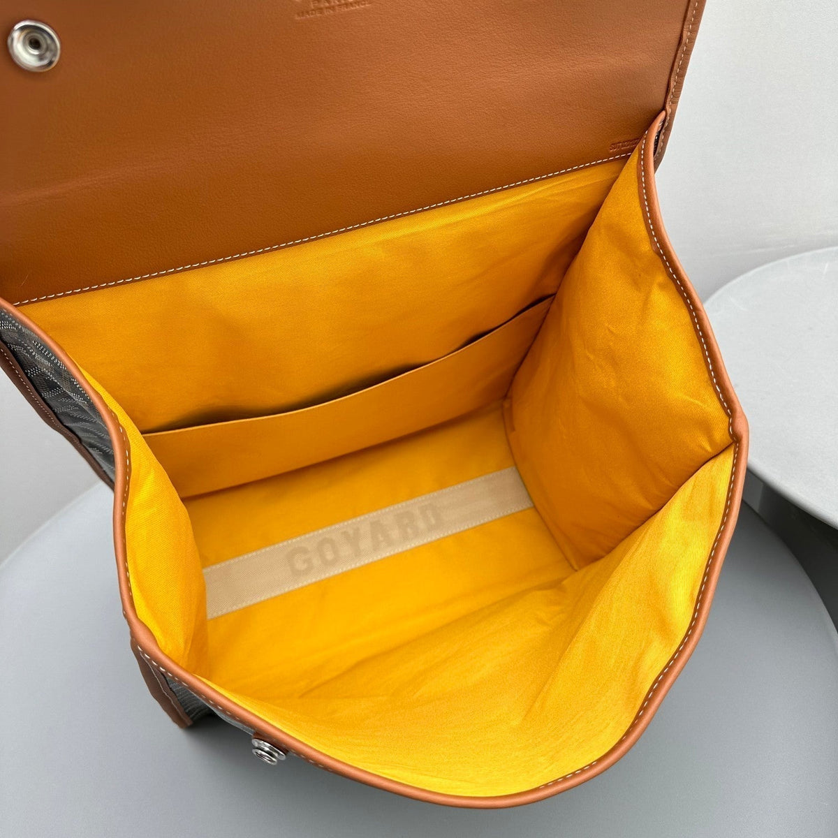 Goyard Leger Backpack 37 in Black Goyardine Canvas with Tan Calfskin Trim