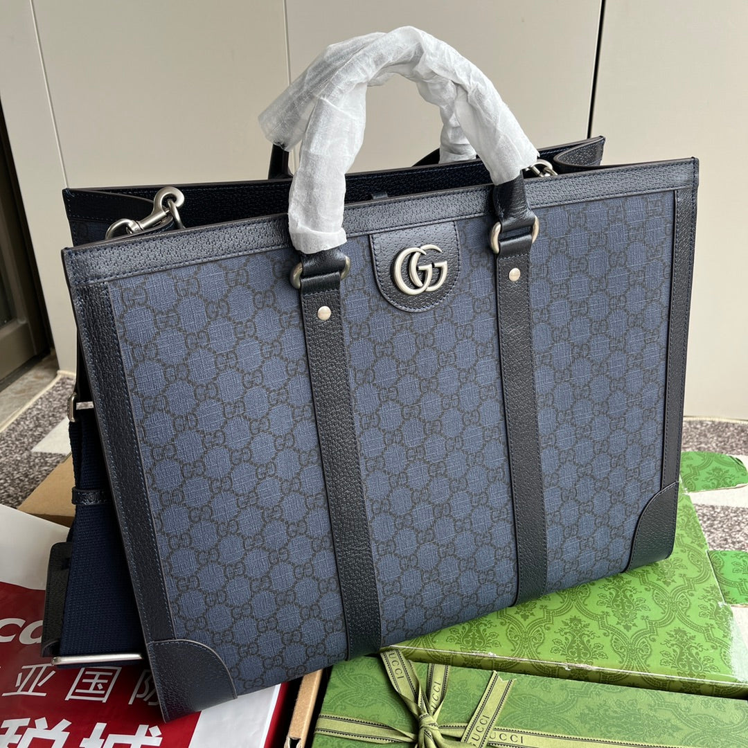 Gucci Ophidia Large Tote Bag 43 in Dark Blue and Black Calfskin