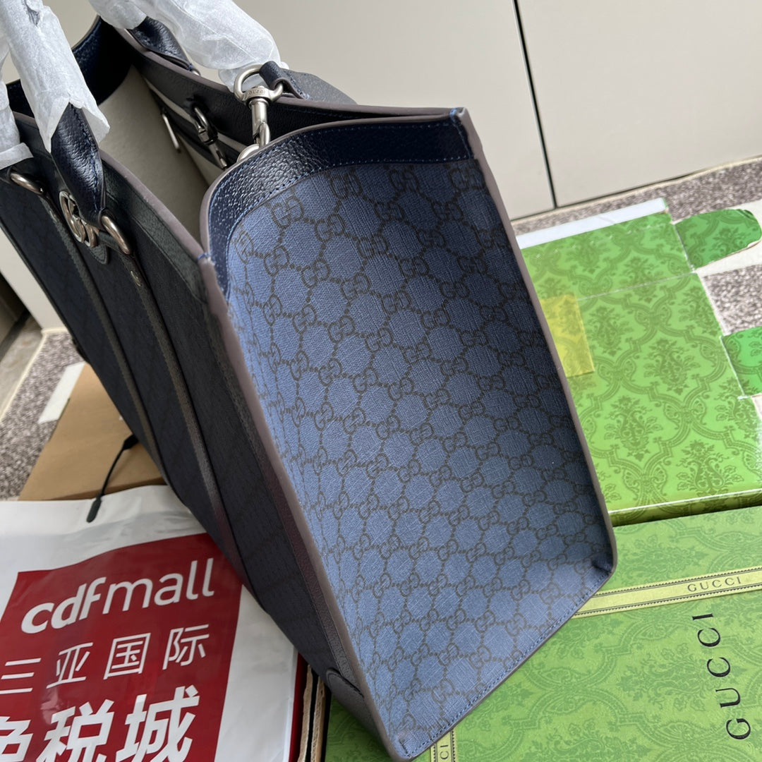 Gucci Ophidia Large Tote Bag 43 in Dark Blue and Black Calfskin