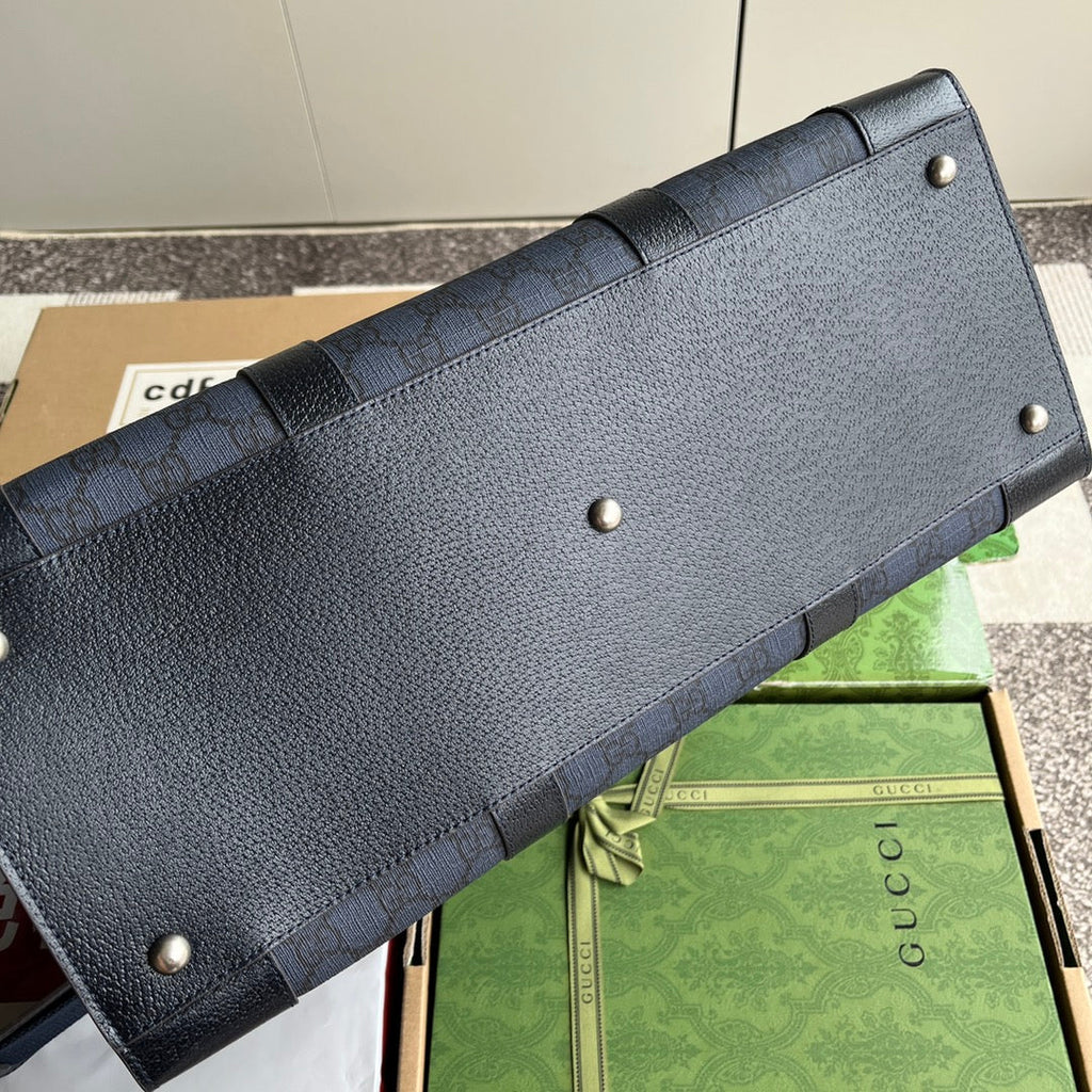 Gucci Ophidia Large Tote Bag 43 in Dark Blue and Black Calfskin