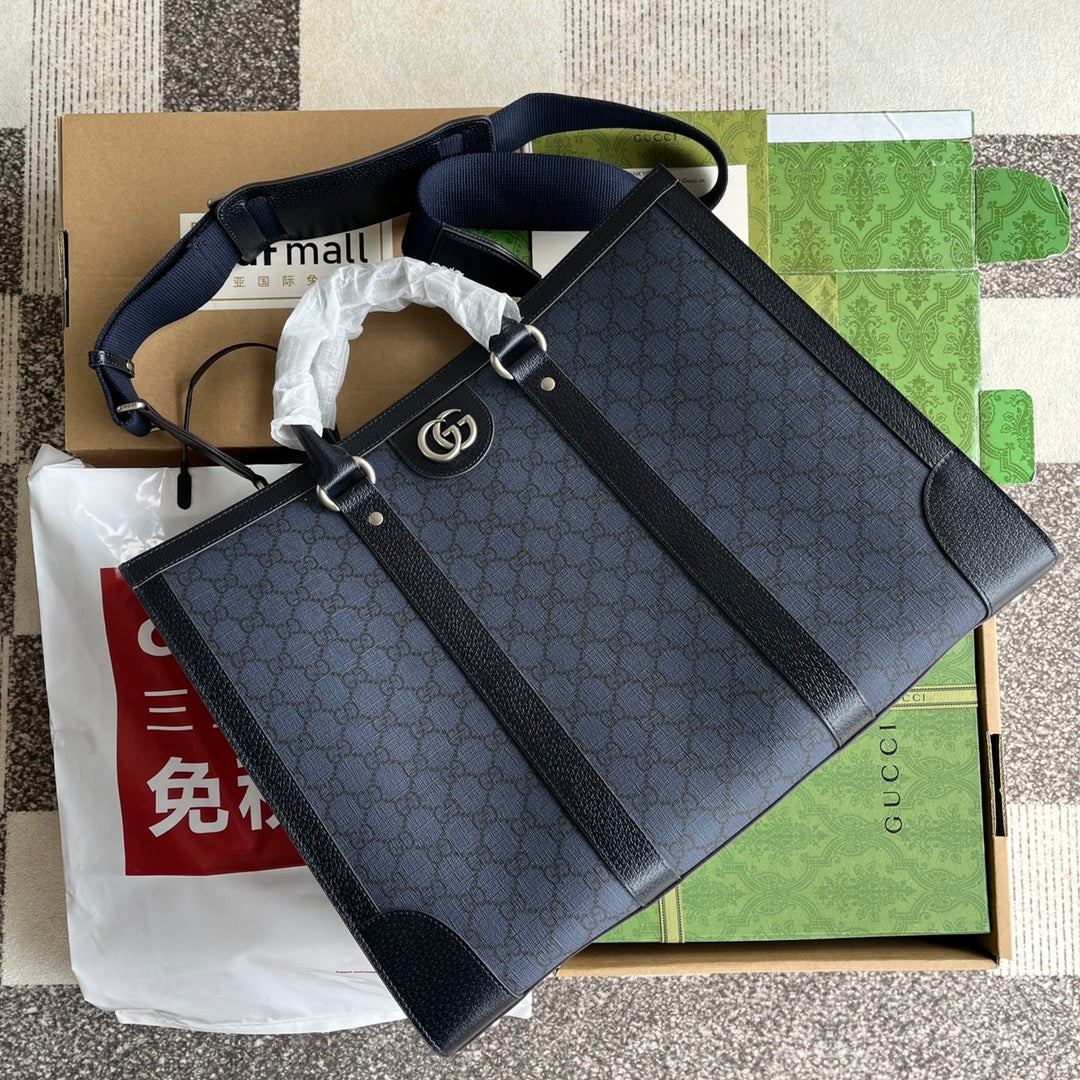 Gucci Ophidia Large Tote Bag 43 in Dark Blue and Black Calfskin