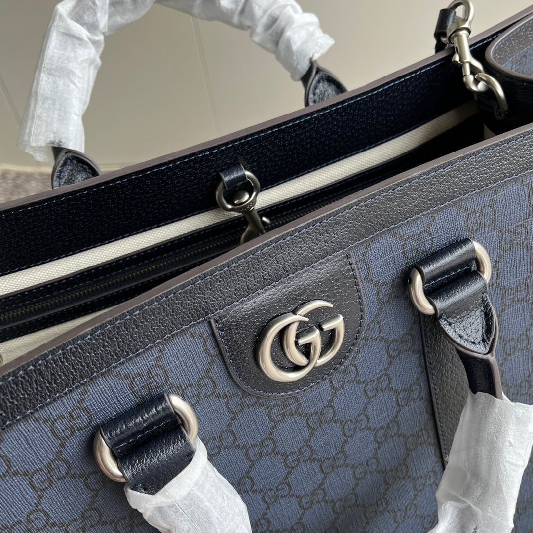 Gucci Ophidia Large Tote Bag 43 in Dark Blue and Black Calfskin