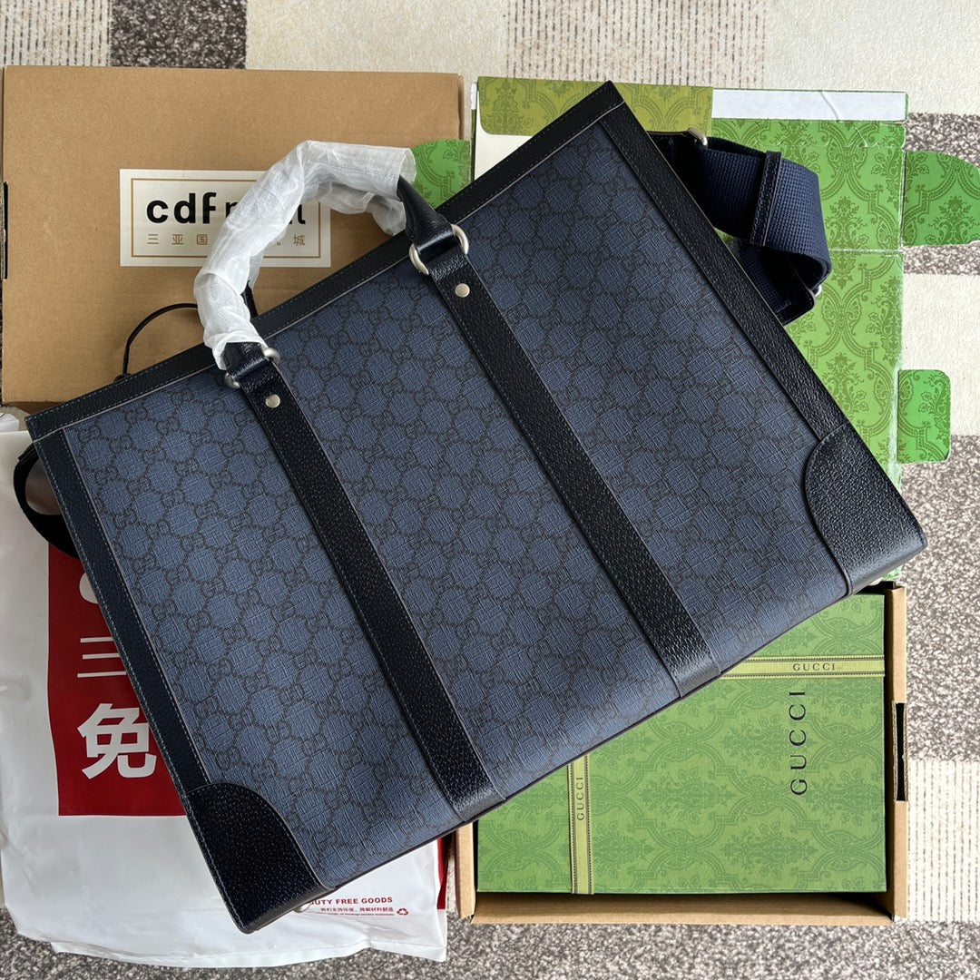 Gucci Ophidia Large Tote Bag 43 in Dark Blue and Black Calfskin