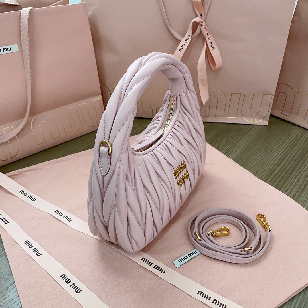 Wander Matelassé Nappa Hobo Bag 23 in Pastel Pink Lambskin