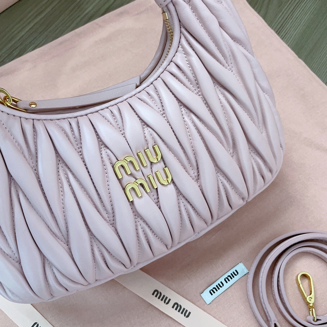 Wander Matelassé Nappa Hobo Bag 23 in Pastel Pink Lambskin