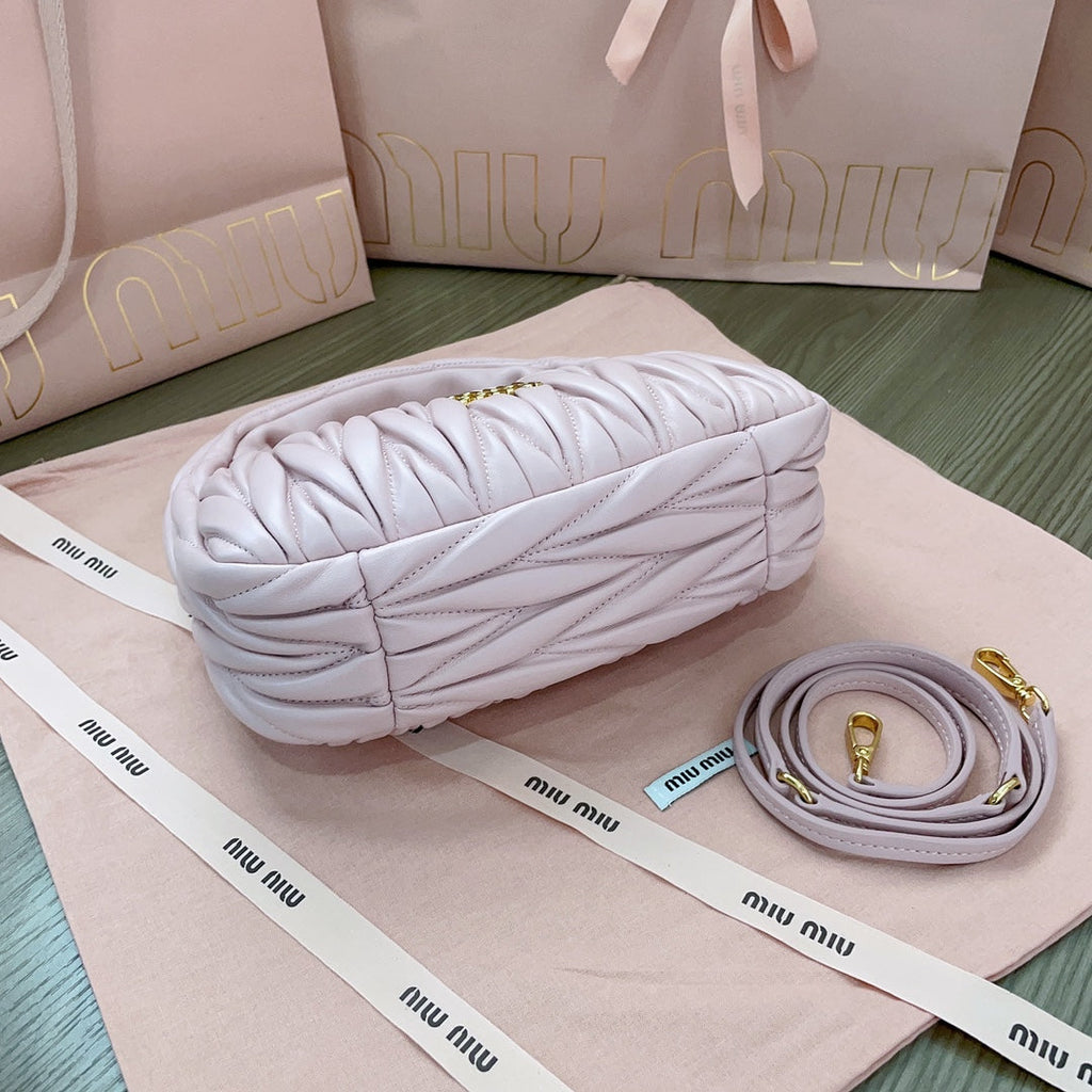 Wander Matelassé Nappa Hobo Bag 23 in Pastel Pink Lambskin