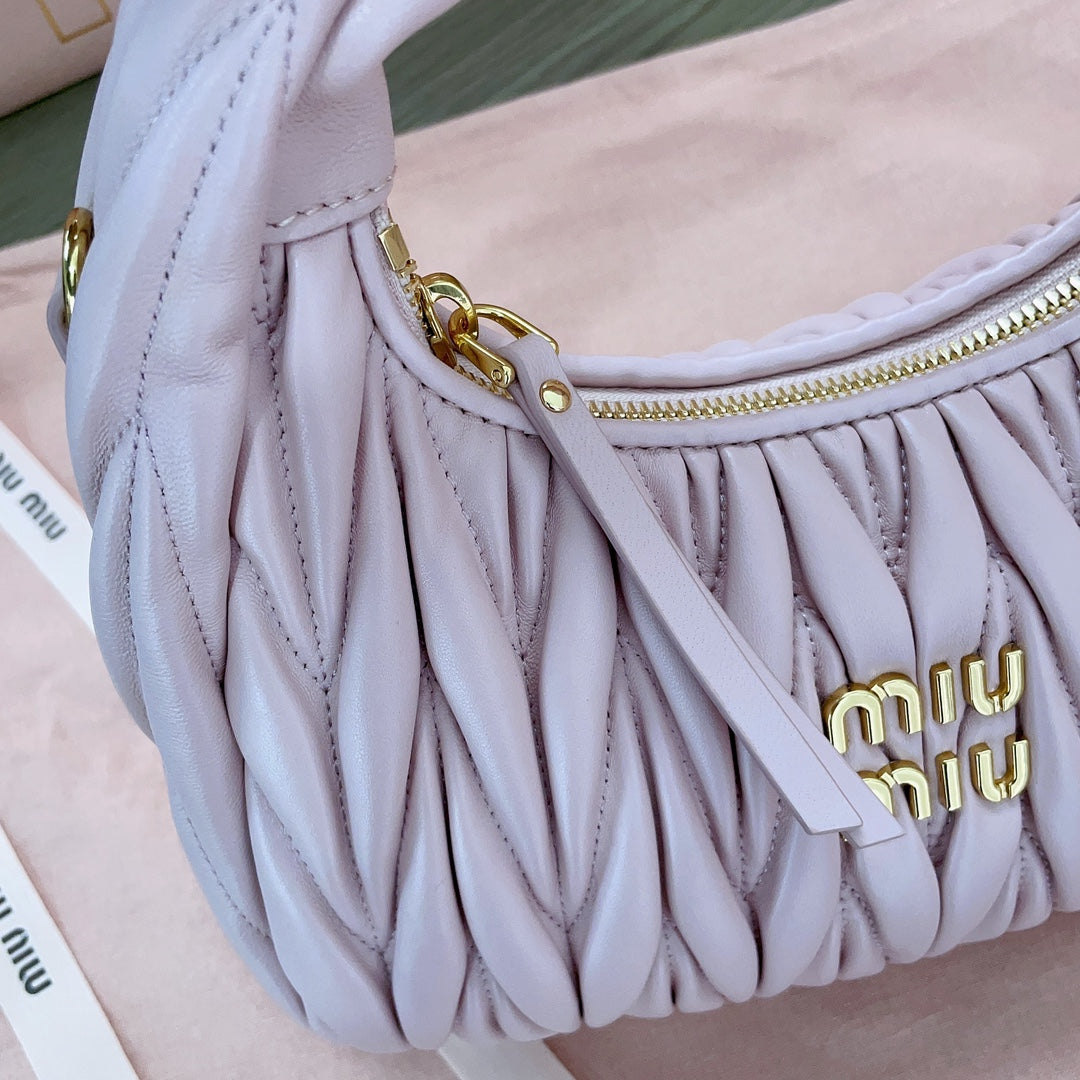 Wander Matelassé Nappa Hobo Bag 23 in Pastel Pink Lambskin