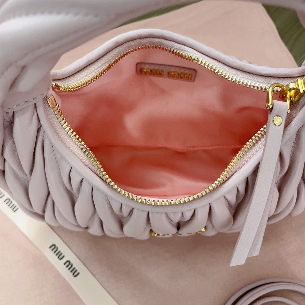 Wander Matelassé Nappa Hobo Bag 23 in Pastel Pink Lambskin