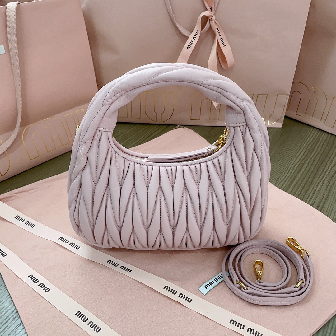 Wander Matelassé Nappa Hobo Bag 23 in Pastel Pink Lambskin