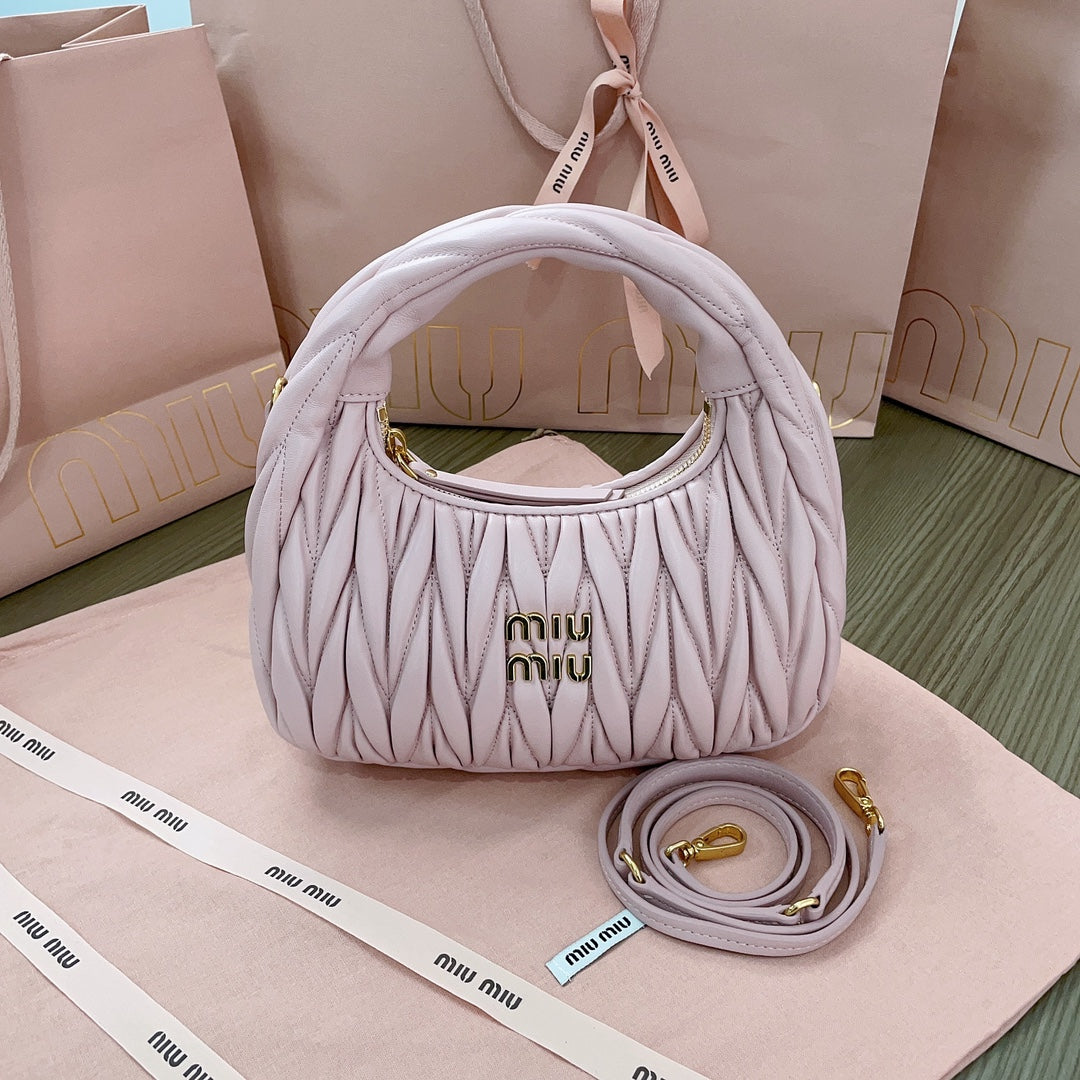 Wander Matelassé Nappa Hobo Bag 23 in Pastel Pink Lambskin