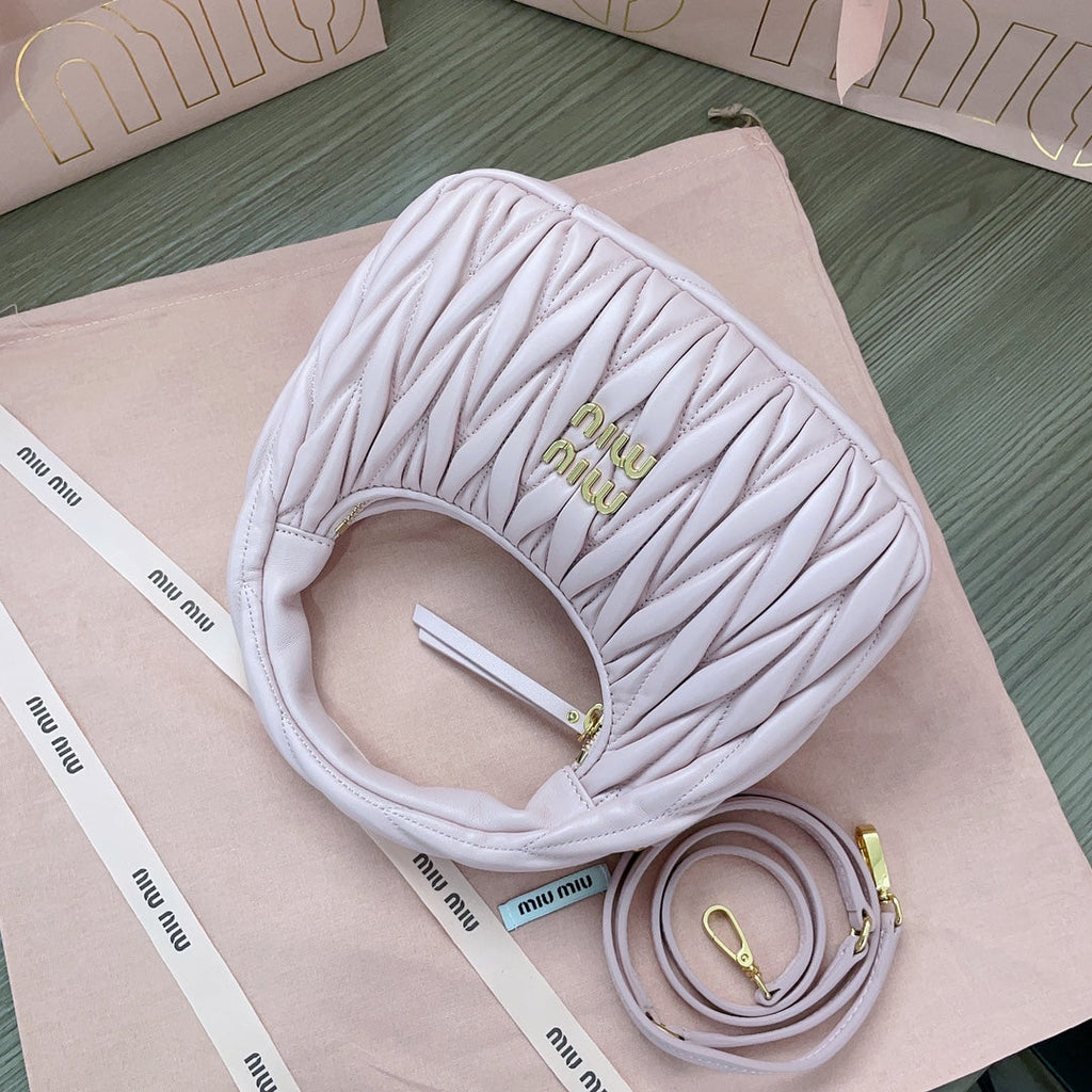 Wander Matelassé Nappa Hobo Bag 23 in Pastel Pink Lambskin