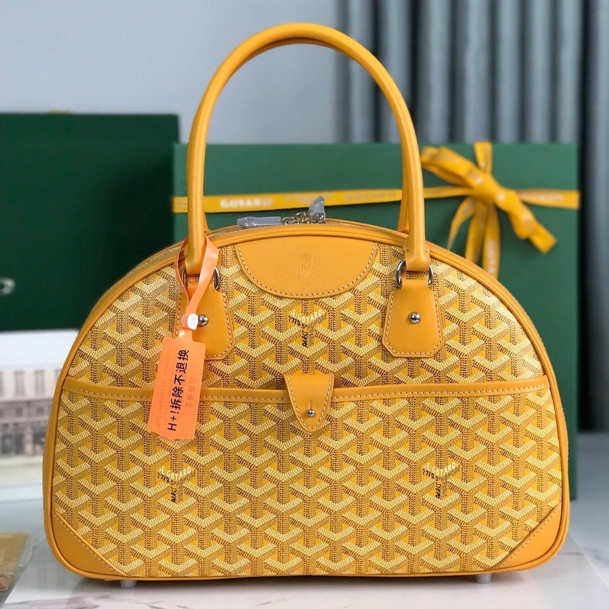 Goyard Saint Jeanne Bag 35 in Yellow Goyardine Canvas and Calfskin