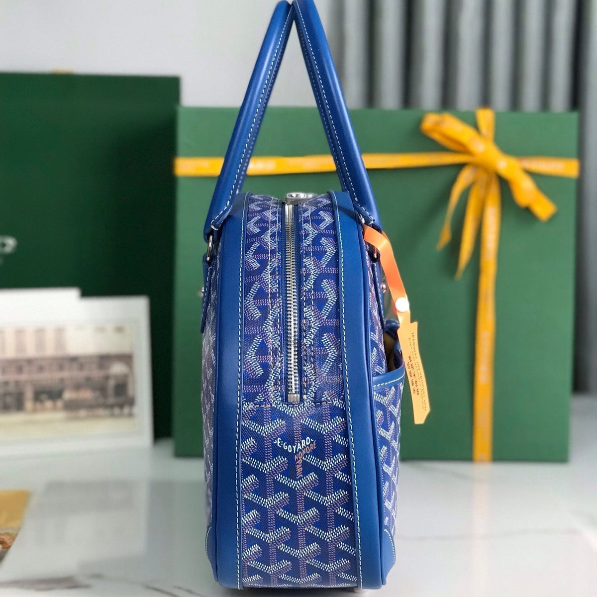 Goyard Saint Jeanne Bag 35 in Azure Blue Goyardine Canvas and Calfskin