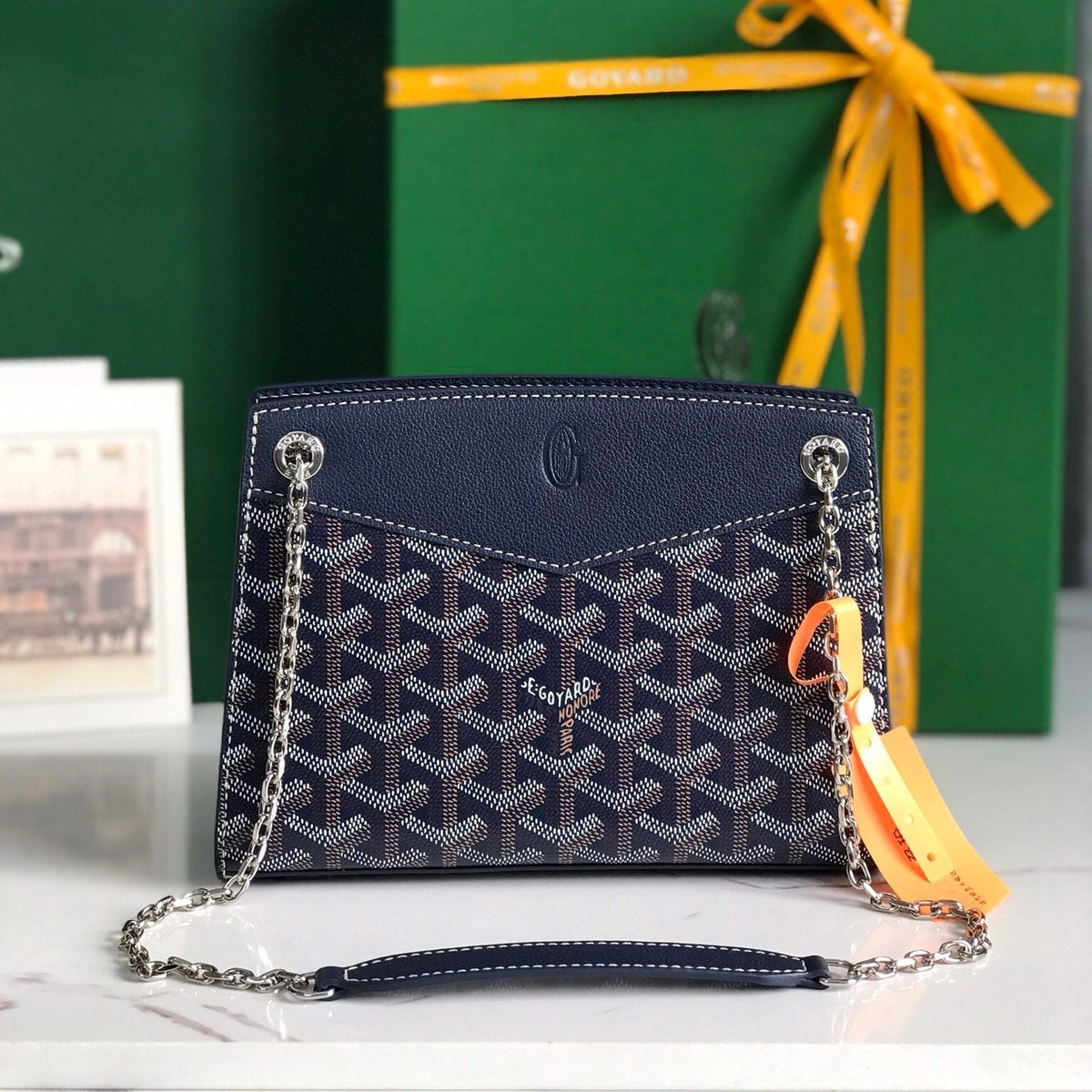 Goyard Rouette Structuré Mini Bag 21 in Navy Blue Goyardine Canvas and Calfskin