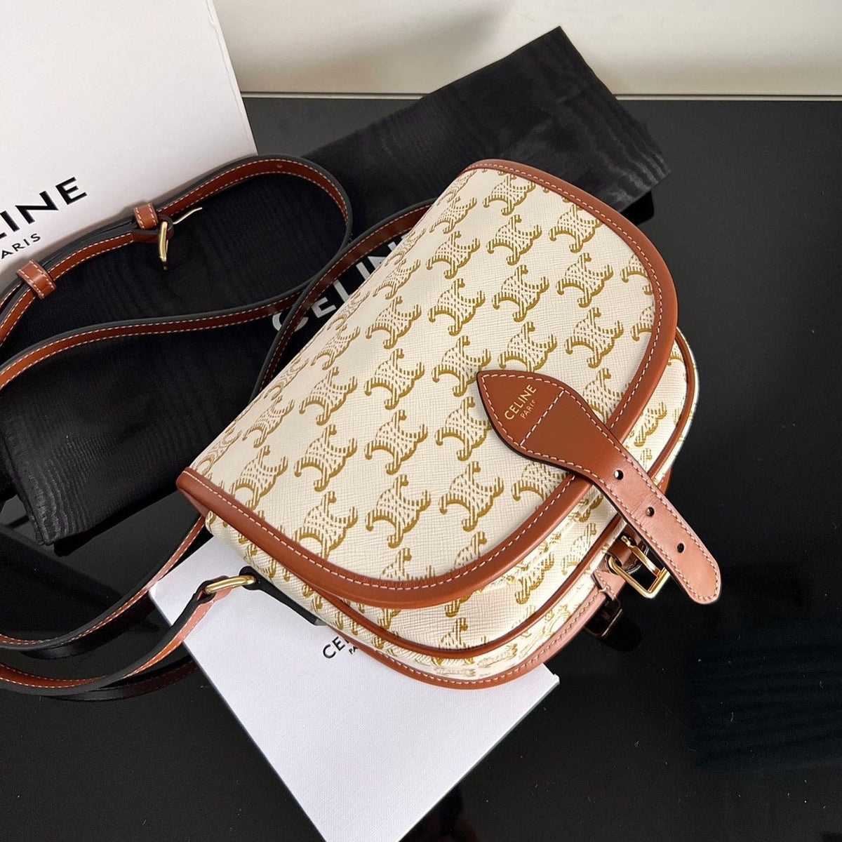 Celine Monogram Saddle Bag 18 Fabric White