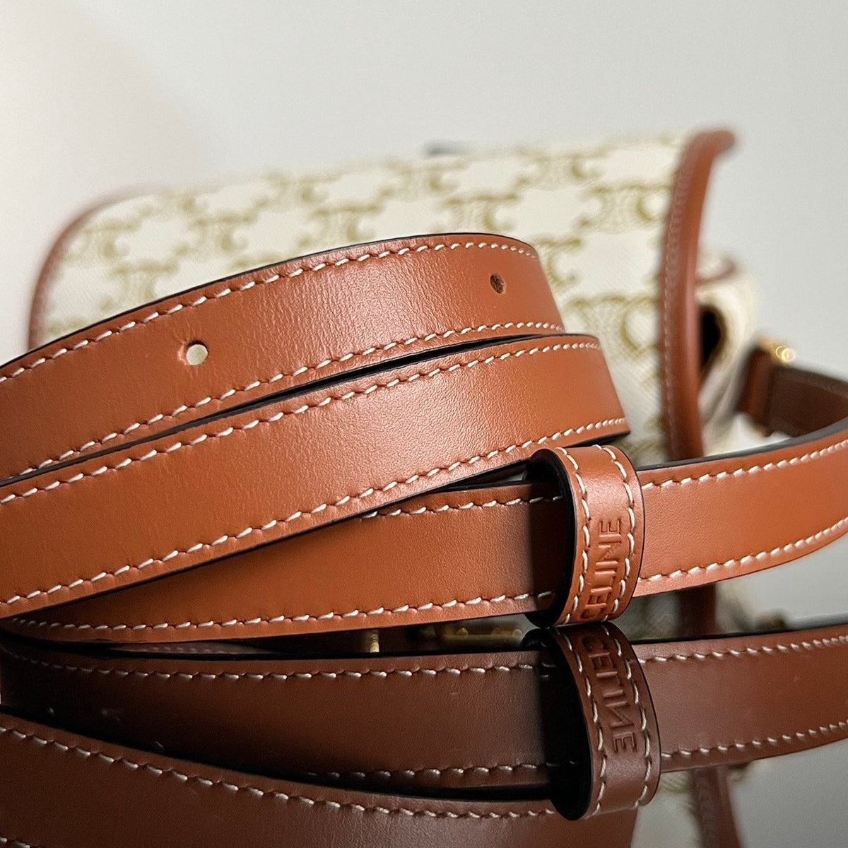 Celine Monogram Saddle Bag 18 Fabric White