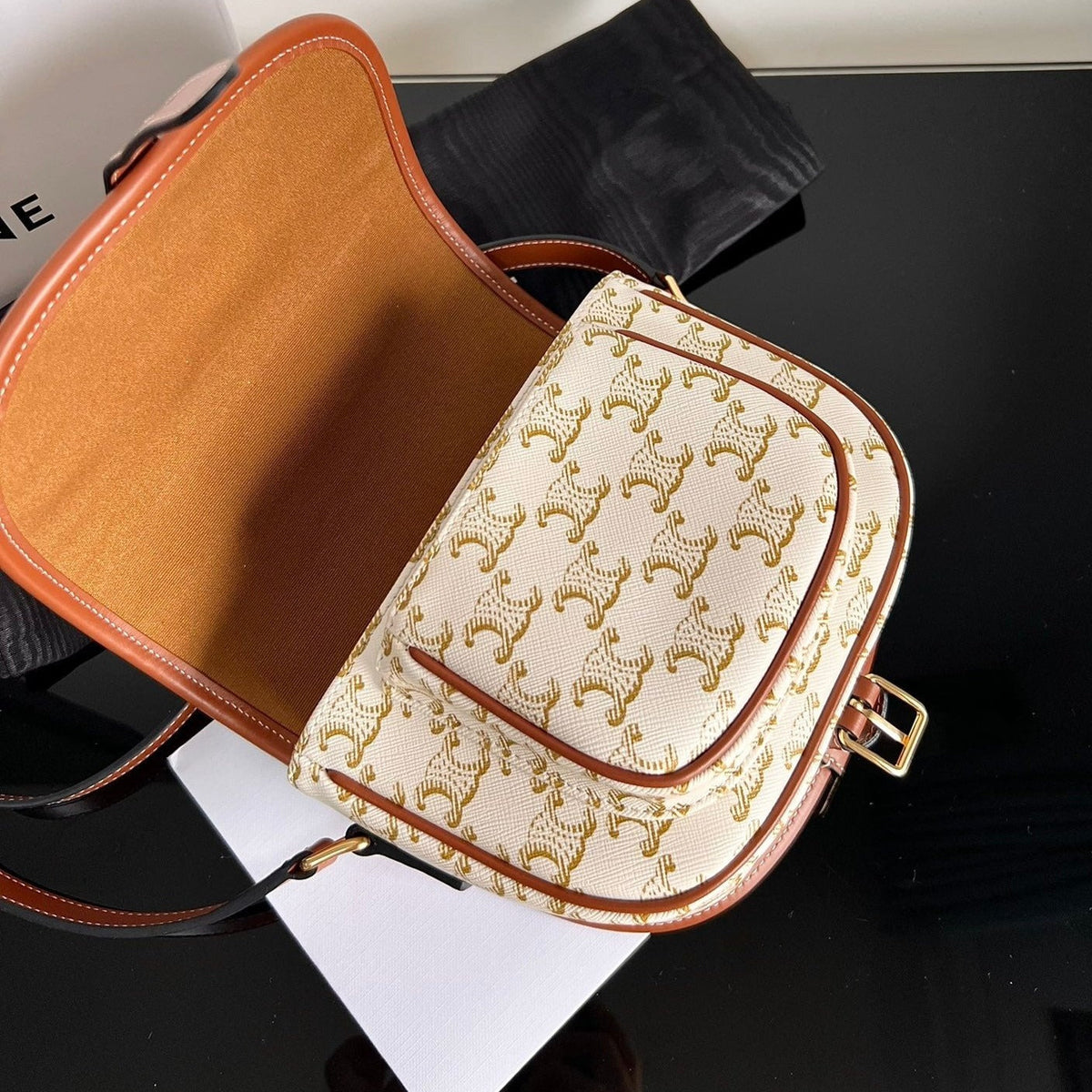 Celine Monogram Saddle Bag 18 Fabric White