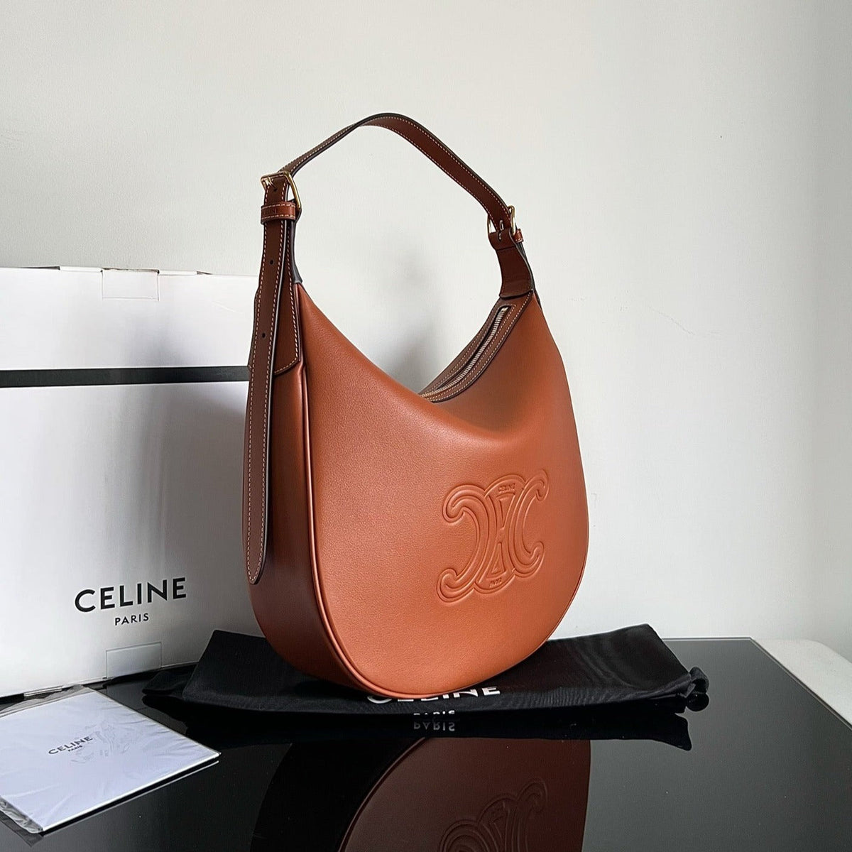 Celine Triomphe 31 Tan Brown Calfskin Bag