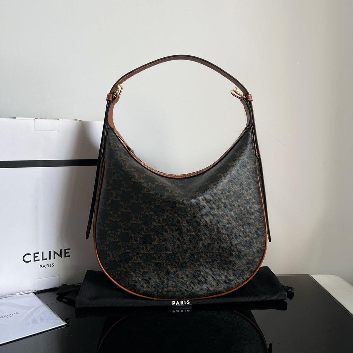 Celine Triomphe 31 Black Pattern Calfskin Bag