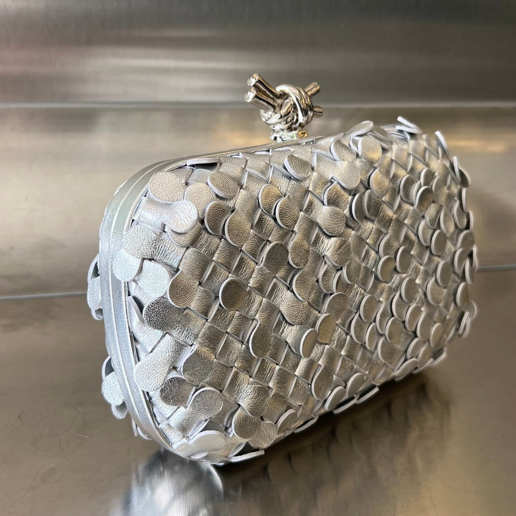 Bottega Veneta Silver Knot 19 in Silver Lambskin Bag